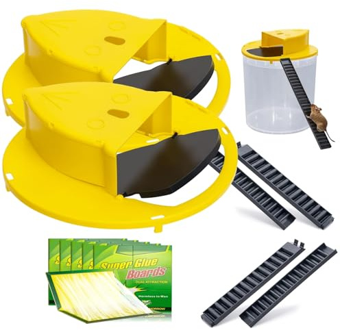 LeKuni 2 Stück Gelber Fassdeckel mit automatischem Deckel, Mit 6 Stück Klebefalle, 5 Gallon Eimer Kompatibel für Indoor-Küche Hausgarten, automatischer Reset(Enthält keinen Eimer)