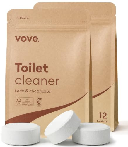 Vove Probiotic Toilet Bowl Cleaner Tablets, 24 Count, Lime Eucalyptus | Citric acid plus oxygen bleach fizzing formula, dissolves hard water stains and limescale, plant-based, septic safe