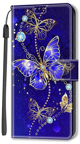 Dfjhure for iPhone 15 Case Leather Flip Wallet Phone Cover Silicone Shockproof Bumper Cover Stand View Cover with Card Slots Phone Case for iPhone 15- Butterfly