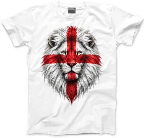 England Football T Shirt – Lion Flag T-Shirt English Footie 3 Lions T-Shirt - Britain British Flag Top Football Patriotic St George's Day Tee