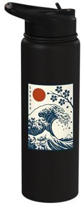 Sakura Wave Red Sun Blossom Japanese Style Stainless Steel Insulated Water Bottle