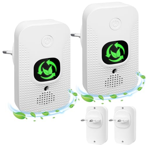 Luftreiniger für Zuhause & Schlafzimmer - 2er Pack Plug-In Mini Ionisator mit Negativen Ionen, Geruchsentferner für Rauch, Haustiere & Schuhe, Leise & Filterlos, Für Küche/Büro/Bad