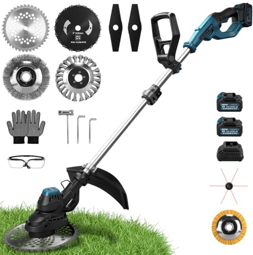 7-IN-1 980 W batteridriven grästrimmer för Makita-batterier med 2 batterier