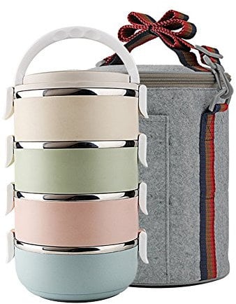 Yontree® Boîte Bento Boîte Repas Lunch Box Portable Acier INOX 4 Couches avec Sac