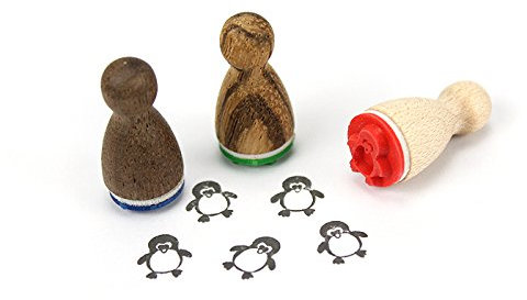 Stemplino® Ministempel - Motiv: Peggy Pinguin - 12mm Durchmesser - Holzstempel Kinder Stempel Bullet Journal Stempel mit Pinguin Motiv Pinguin Stempel