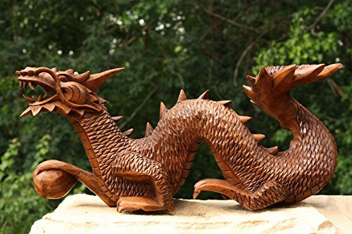 G6 Collection Handgefertigte Skulptur aus Holz, kriechender Drache, Statue, handgefertigt, Geschenk, Dekoration, Dekoration, Kunstwerk, handgeschnitzter Drache (40,6 cm lang)