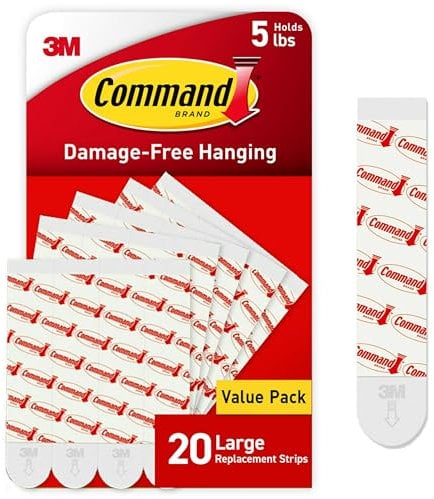 Command White Large Refill Adhesive Strips, 20 Count, Holds Up to 5 Pounds, Damage Free Hanging, No Tools Required