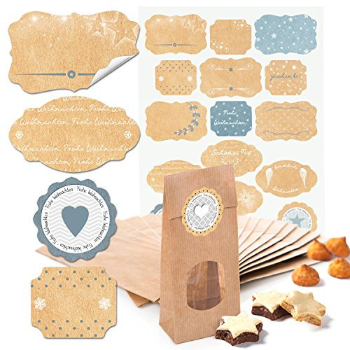 Logbuch-Verlag 10 kleine Kekstüten Weihnachten 7 x 4 x 20,5 cm mit Sichtfenster Tüten Lebensmittel natur Tee Gebäck Beutel