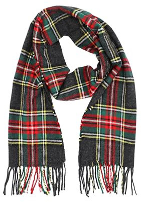 Achillea Schottischer Schottenkaro karierter Schal, klassischer Winterschal, weiches Kaschmirgefühl für Herren und Damen, Schottenkaro, Grau