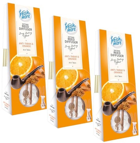 Fresh & More Duftvase Raumduft Diffuser (3er Pack) Anti-Tabak & Orange 35ml
