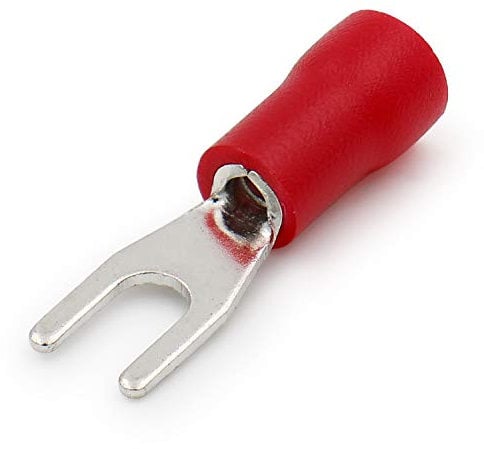 Heschen Terminale a crimpare elettrico per connettore a filo isolato a forcella, SV1.25-4S, Dimensione borchia #8, per 0,5-1,5mm² (22-16AWG), rosso, confezione da 100