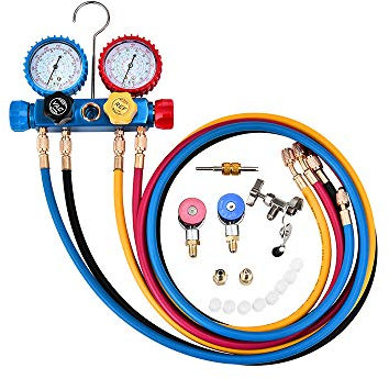 DIYARTS 4-Wege AC Manometer Set R134A R410A R22 Freon Diagnose Vakuumpumpe Abluftablauf 5FT Schlauch 3 Adapter Tank Acme Kit Kupplungen verstellbar Can Tap