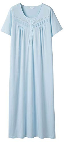 Keyocean Camicia da Notte Donna Cotone Estiva Vestito Lungo a Maniche Corte | Pigiama con Bottoni, Vestaglia Ospedale Morbido, Abito da Casa Confortevole