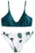 ZAFUL Bikini da Donna in 2 Pezzi Costume da Bagno Foglia Tropicale Bralette Imbottita (Blu Pavone, M-EU 38)