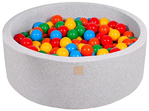 MEOWBABY Piscine À Balles pour Bébé - Rond 90x30cm Piscine a Balle pour Enfant avec 200 Balle, Coton, Gris Clair: Jaune/Rouge/Vert Foncé/Orange/Bleu