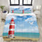 ELIENONO Bettwäsche-Set,Mikrofaser,Strand-realistischer Illustrations-Leuchtturm auf ruhiger Küsten-Fliegen-Seemöwen-Ozean-Landschaft,1 Bettbezug 135 x 200cm + 2 Kopfkissenbezug 50 x 80cm