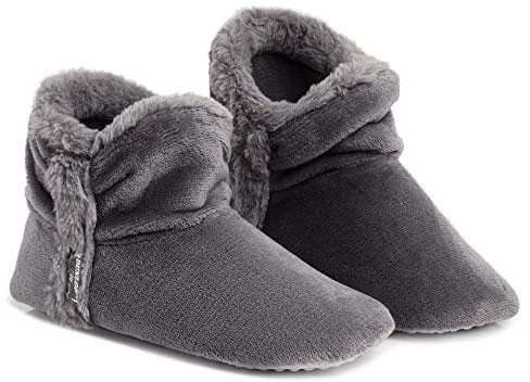 DUNLOP Zapatillas De Estar En Casa Altas Para Mujer, Botas Pantuflas Cerradas Invierno, Interior Suave Peluche Con Suela de Goma Antideslizante (39 EU, Gris Oscuro)