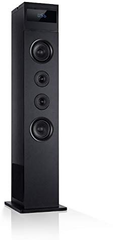 Auna Karaboom 100 - Sistema de Altavoces 2.1, Torre Vertical, 120 W, Bluetooth, Puerto USB 2 en 1, MP3, Entrada AUX, Soporte para Tablet, Antracita