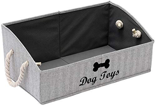 Geyecete- Aufbewahrungsboxen für Hundespielzeug, trapezförmig,Faltbar Aufbewahrungskorb mit Baumwollseilgriff, Aufbewahrung Haustier Bekleidung Zubehör Spielzeug und Leckereien-Gestreifte Grau