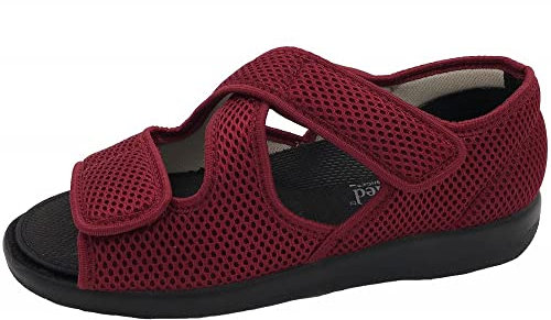 OrtoMed Klettschuhe Senioren Sandale Hausschuh Klettsandale, Rot-Mesh, EU 39