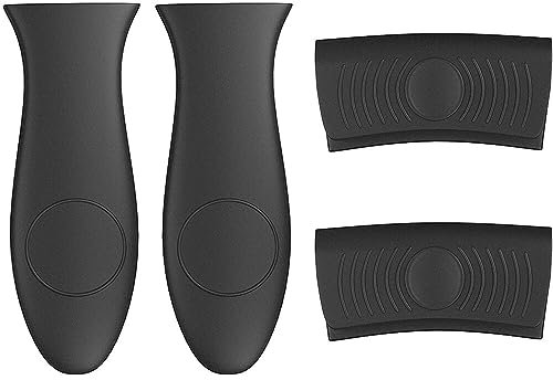 Silicone Hot Pot Handle Cover Holder, 4 Pack Black Cast Iron Skillet Pot Handle Cover Heatproof for Bakeware and Kitchen,Cast Iron Silicone Handle Grip Cover for Skillets,Griddles,Cookware