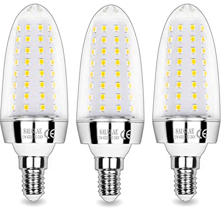 SAUGLAE 15W LED Lampen, 120W Glühlampen Äquivalent, 4000K Neutralweiß, 1700Lm, E14 Kleine Edison Schraube LED Leuchtmittel, 3 Stück