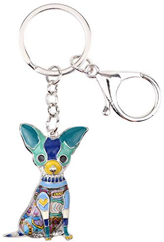 DOWAY Porte-clés Chien En Émail Porte-clés Animaux De Compagnie Porte-clés Chien pour Femme (Chihuahua Bleu)