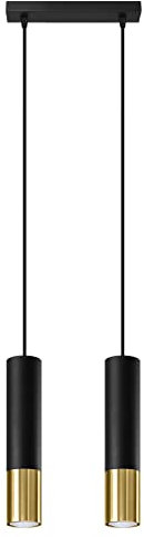 Sollux Pendelleuchte – Pendelleuchte Esstisch – Hängeleuchten & Pendelleuchten – Glühbirne Nicht im Lieferumfang Enthalten – Esstisch Pendelleuchte LOOPEZ 2 Schwarz, Golden - G9-Fassung