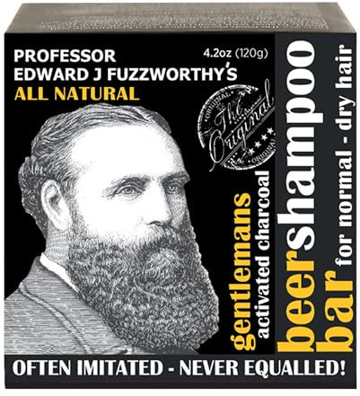 Professor Fuzzworthy's Gentlemans Activated Charcoal & Beer Hair SHAMPOO Bar for Men - All Natural for Normal, Dry, Oily Hair - 4.2 oz