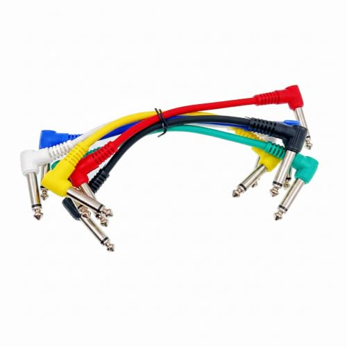 JZK 6 cables coloridos de parche de guitarra con conector mono de ángulo recto de 6,35 mm, 15 cm para efectos de pedalboard de guitarra, bajo, ukelele, cables de parche de tablero de pedales