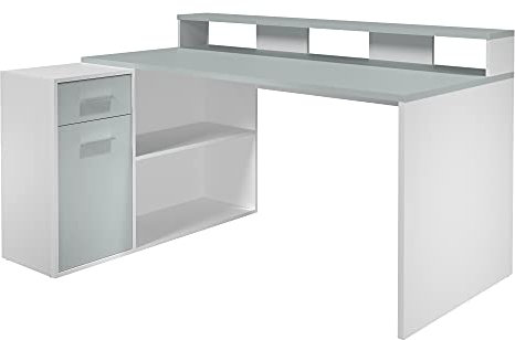 trendteam smart living - Gamer - Schreibtisch - Weiß/Lichtgrau - Gamingtisch bestehend aus Tisch und Kommode - (BxHxT) 160 x 92 x 115 cm - variabel montierbar - kratzfest und pflegeleicht