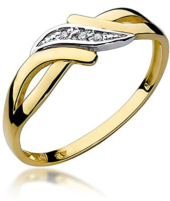 Geflochtener Damen Goldring mit Diamanten 0.02Ct | 14 Karat Gold (585) | Goldring mit Box | Goldring für Frauen (Gelbgold, 48 (15.2))
