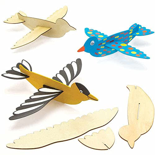 Baker Ross FC704 Vogel Holz Bastelset - 8er Pack, Kleine Bausätze für Kinder zum Basteln