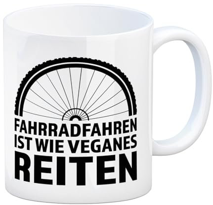 speecheese Fahrradfahren ist wie veganes Reiten Kaffeebecher für Radler witzige Kaffeetasse für Fahrradfahrer die vor der Fahrradtour gerne mal einen Kaffee trinken