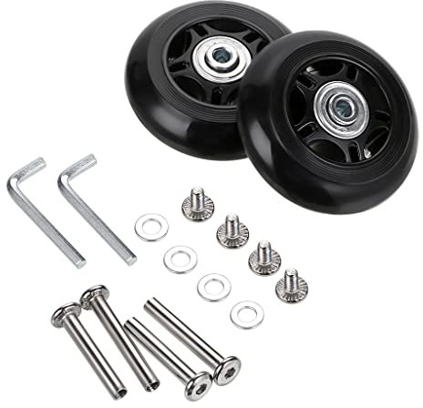 SUMNACON 70 x 24 mm Gepäckkoffer-Ersatzräder Lager-Reparatur-Set für Gepäck-Kits 2er-Set Koffer Räder aus Metall Gummi Schwarz Kofferrollen für Trolley Gepäckkoffer Räder Gummikoffer Räder Set