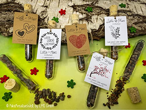 Blumensamen Reagenzgläser m.Korken u.Samen-Pellets für Hochzeiten 10er