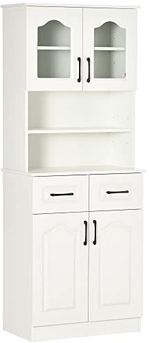 HOMCOM Kitchen Cupboard, Freestanding Storage Cabinet with 2 Adjustable Shelves, 2 Drawers and Open Counter for Living Room, Dining Room, 168cm, White