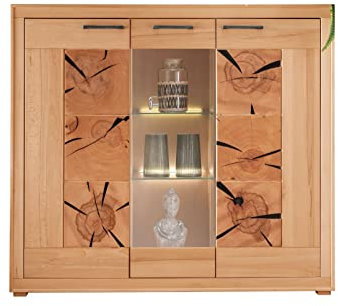 möbelando Highboard WZ-0315 aus Kernbuche Natur geölt in braun mit 2 Türen und 4 Einlegeböden. Abmessungen (BxHxT) 150x135x40 cm