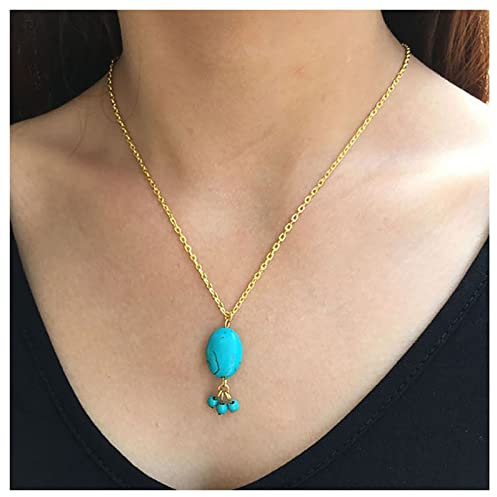 Inilbran Boho Türkis Choker Halskette Gold Türkis Edelstein Halskette Choker Vintage Türkis Anhänger Halskette Natürliche Blaue Stein Halskette Schmuck Für Frauen Und Mädchen