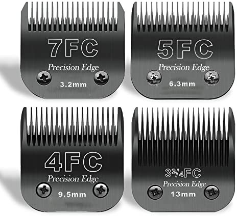 7FC/5FC/4FC/3FC Edelstahl Hundeschermaschinenklingen,kompatibel mit Heiniger/Andis/Oster A5/Wahl KM10 Serie,4er-Pack-Schwarz