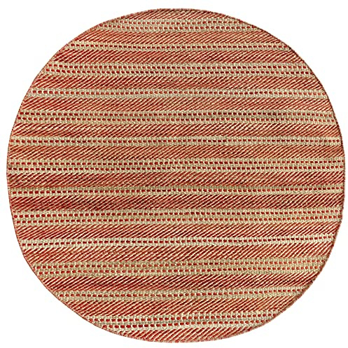 HAMID - Woll- und Jute-Teppich Runden Olivia, Handgewebter Woll-Jute-Teppich für Wohnzimmer, Schlafzimmer, Rot Naturfarbe, (150 x 150 cm)