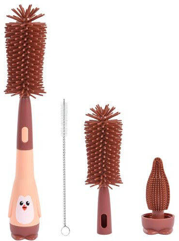Vicloon Cepillo para Biberones, 3 en 1 Kit Cepillo de Silicona para Botella, Cepillo de Pezón Limpieza de Botellas para Bebés Kit para Botellas y Tetina(Rojo)