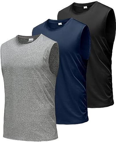 Boyzn Tank Top Herren 3er Pack Training Fitness Bodybuilding Tankshirt Schnelltrocknendes Muskelshirt Ärmellos Weste für Men Black/Navy/HGrey-3P03-XL