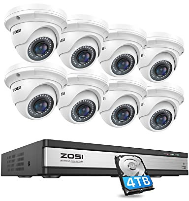 ZOSI 16CH POE CCTV Security Camera System, 4K H.265+ PoE NVR with 4TB HDD and 8X 5MP PoE Cameras, Motion Detection, Outdoor IP66 Waterproof PoE Surveillance Camera, 80ft Night Vision
