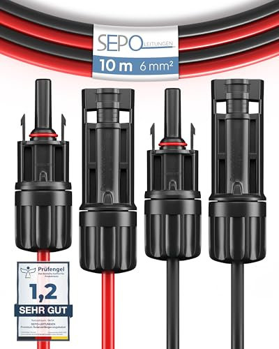 SEPO-Leitungen Solarkabel Verlängerung 4mm²/6mm² – 2er Set 1/2/3/5/10M – inkl. 0% MwSt. gem. § 12 Abs. 3 Ust Verbindungskabel mit MC4-Steckern – UV-beständig & langlebig für Solaranlagen