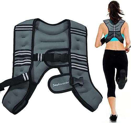 Stepfowarder Gewichtsweste, 3kg / 5kg Trainingsweste mit Reflexstreifen und Verstell-Riemen, Fitnessweste für Krafttraining, Laufen, Cardio und Fitness (3 KG - Grau)