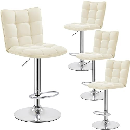 Yaheetech Lot de 4 Tabourets de Bar en Similicuir Réglables en Hauteur Chaises de Bar Assise Pivotante à 360° Tabourets de Cuisine pour Bar Cuisine Restaurant 50 × 43,5 × 92,5 cm Beige