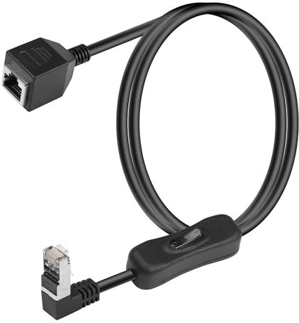SinLoon 90 Degree Cat6 Ethernet Cable with On/Off Switch High Speed RJ45 Right Angle Male to Female Extension Cable with 304 Switch Cat6 Internet Network Cable,1M 3.3FT (Down Male to Female)