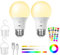 USB Rechargeable Light Bulb With Remote Control, 8W Smart RGB Color Changing Bulb, 9+3 Color Temperature, E27 LED Dimmable Touch Control Bulbs With Timing Function, 2600mah Battery Powered, A19,2 PACK