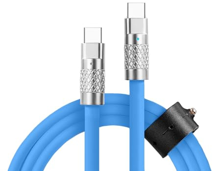 SPORTS XTREME PROGRAM Cable de Carga USB C a USB C, PD 60 W, Silicona Resistente, soporta Transferencia de Datos,Organizador de Cable Incluido, 1,5 Metros (Azul)